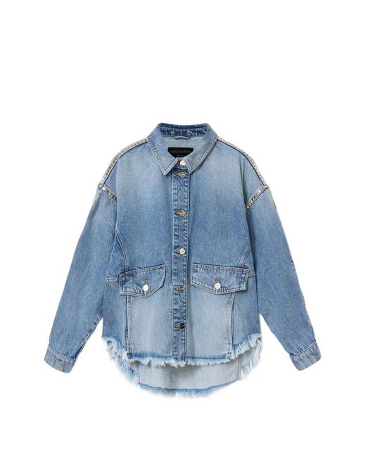 AllSaints Blue Studded-Embellished Oversized Shirt