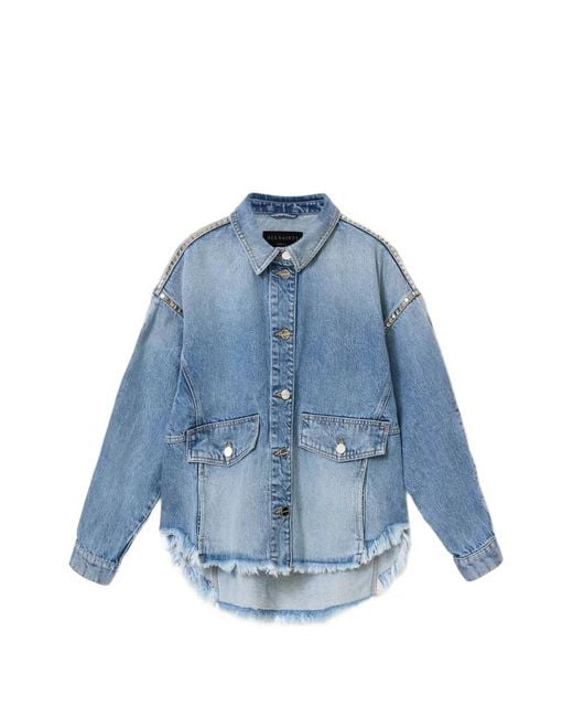 AllSaints Blue Studded-Embellished Oversized Shirt