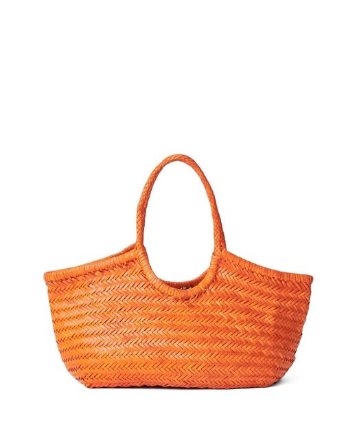 Dragon Diffusion Orange Large Nantucket Woven Leather Shoulder Bag