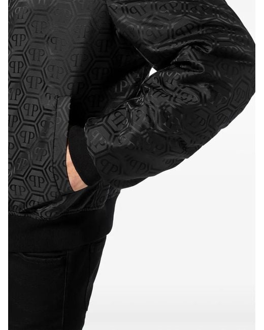 Philipp Plein Black Monogram-Jacquard Bomber Jacket for men