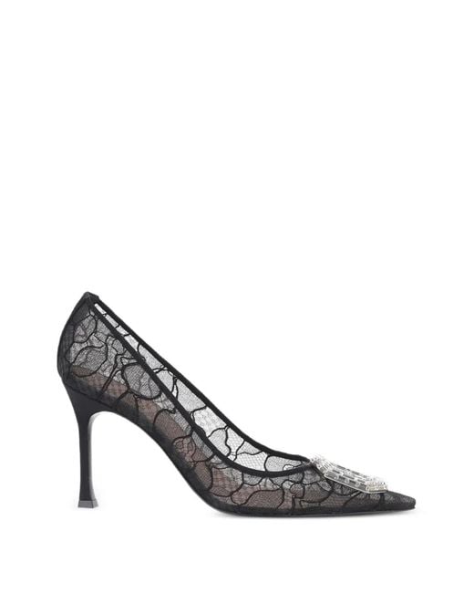 AMINA MUADDI White Camellia Crystal-Embellished Lace Pumps