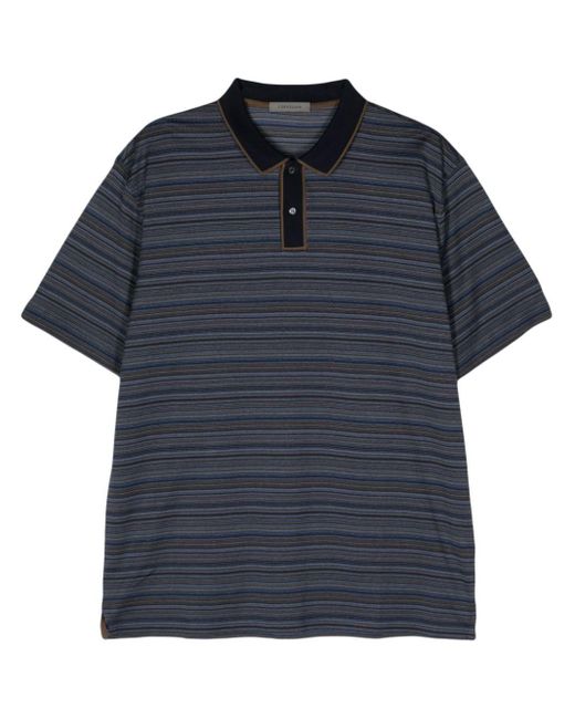 Corneliani Blue Striped Cotton Polo Shirt for men