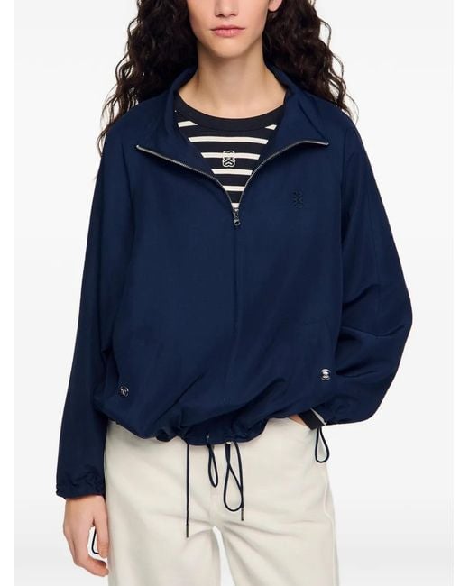 Sandro Blue Drawstring High-Neck Jacket