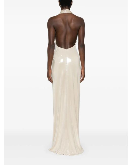 Nissa White Backless Lamé Maxi Dress