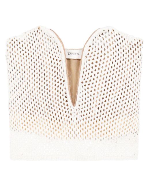 Laneus White Crochet-knit Strapless Top