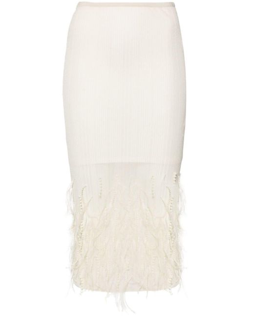 Patrizia Pepe White Feather-detailing Midi Skirt