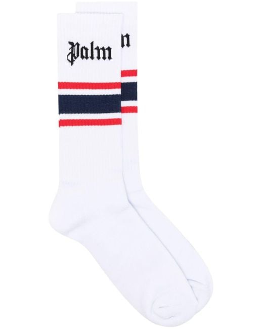 Palm Angels White Intarsia-knit Logo Socks for men
