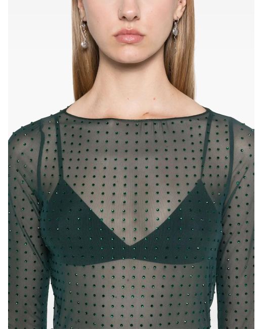 Pinko Green Transparent Rouen T-Shirt With Rhinestones