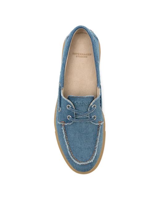 COPENHAGEN Blue Frayed Lace-Up Boat Shoes