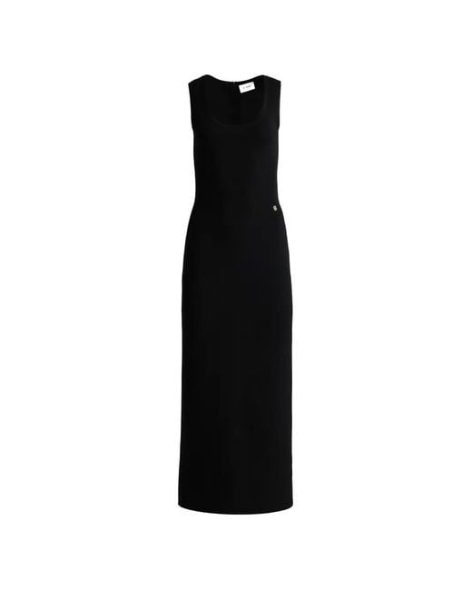 St. John Black Scoop-Neck Logo Midi Dress