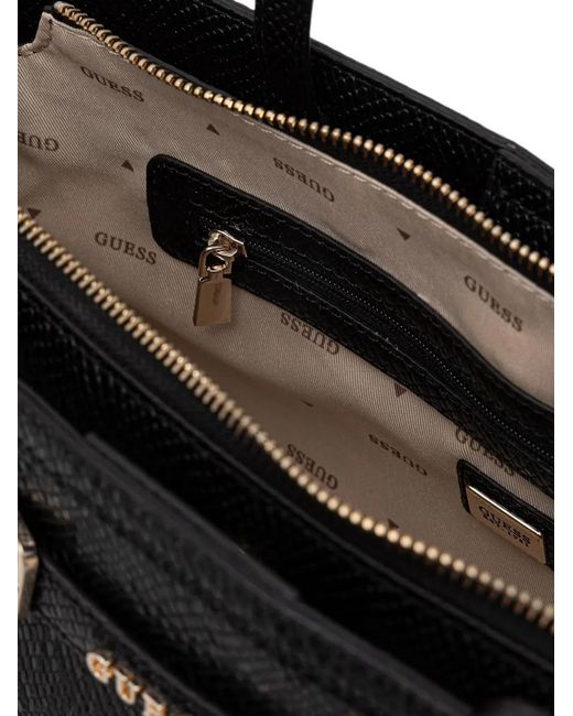 Guess Black Snakeskin-Effect Buckled Tote Bag