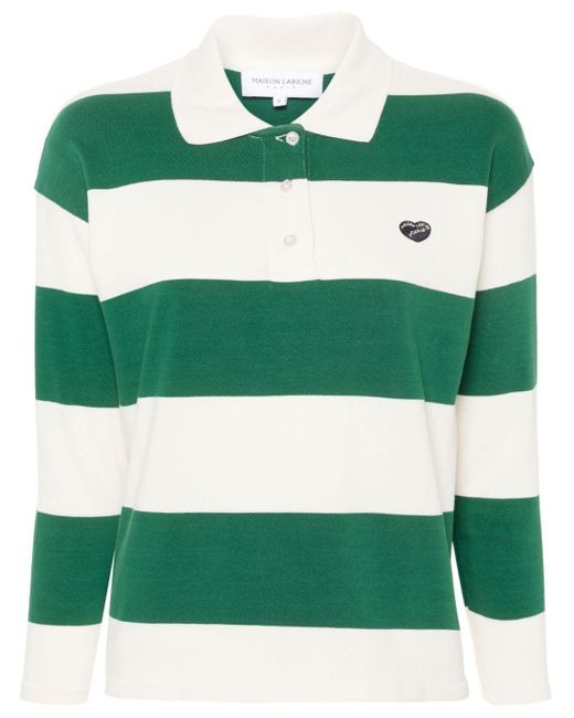 Maison Labiche Green Logo-appliqué Striped Polo Shirt