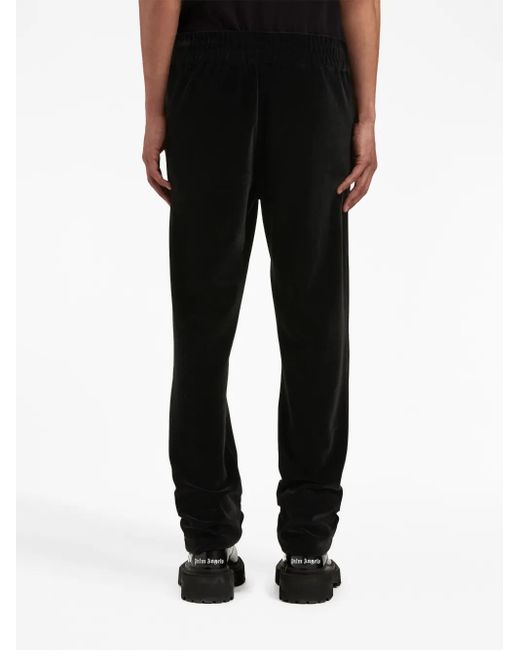 Palm Angels Black Logo-print Velvet Track Pants for men