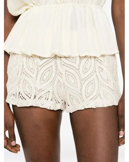 ACTUALEE White Sequin-Embellished Lace Shorts