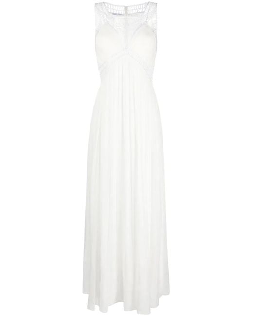 Alberta Ferretti White Embroidered Silk Maxi Dress