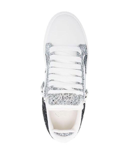 Giuseppe Zanotti White Sequinned Leather Sneakers