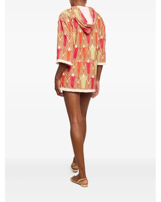 Cara Cara Red Tulip-Print Hooded Mini Beach Dress