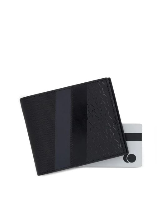ARMANI EXCHANGE Black Logo-Embossed Bi-Fold Wallet for men