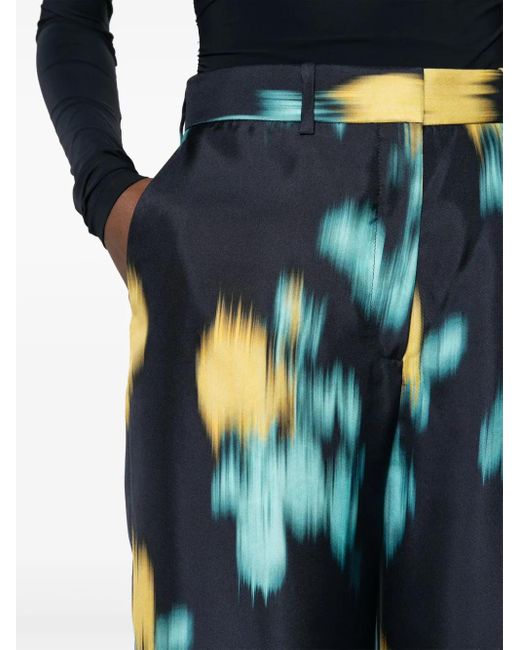 Lanvin Blue Abstract-Print Wide-Leg Trousers