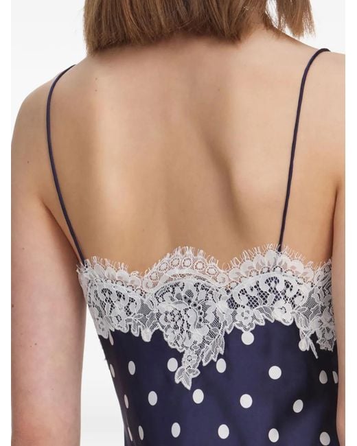 Self-Portrait Blue Polka-Dot Lace-Trim Midi Dress