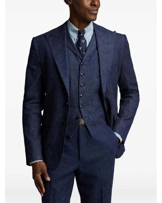 RRL Blue Long-Sleeve Buttoned Blazer for men