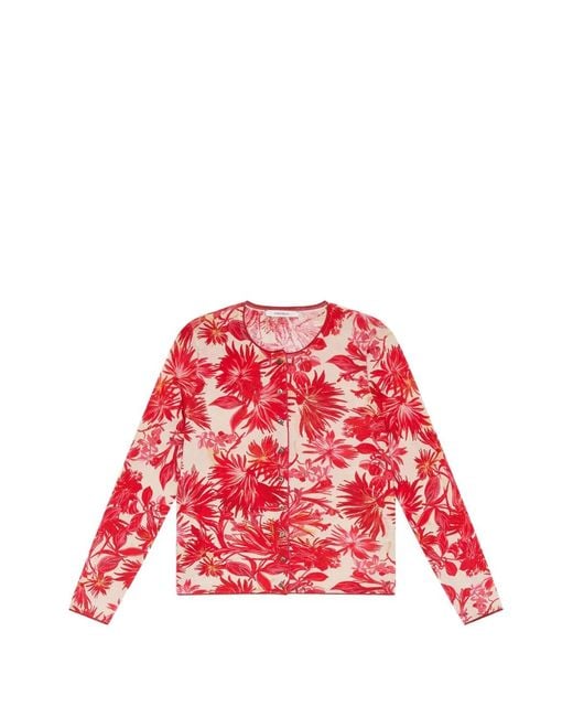 Maliparmi Red Printed Crew-Neck Cardigan
