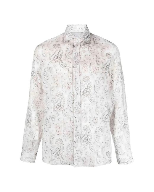 Brunello Cucinelli White Paisley-Print Shirt for men