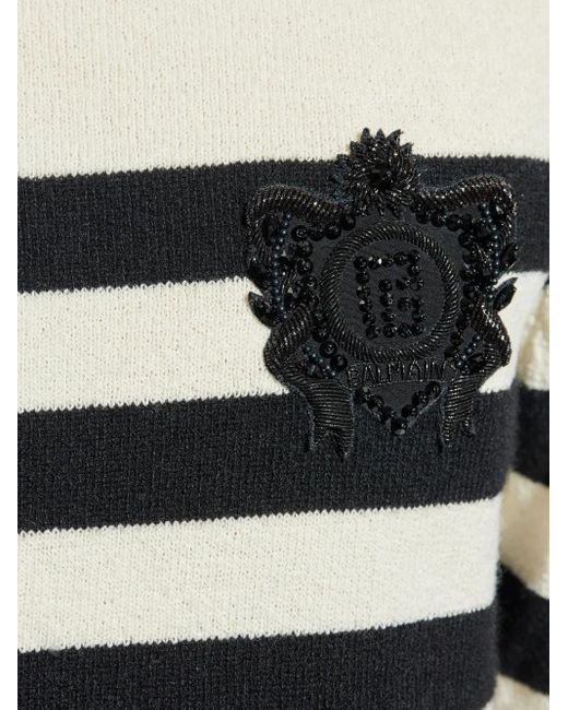 Balmain White Striped-Pattern Sweater for men