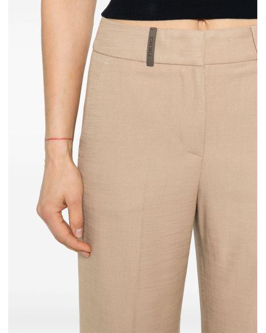 Peserico Natural Pressed-crease Tapered-leg Trousers