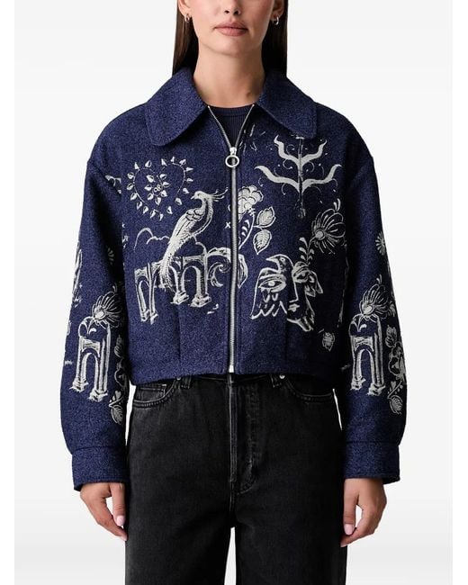 Scotch & Soda Blue X Royal Delft Graphic-Jacquard Zip-Up Jacket