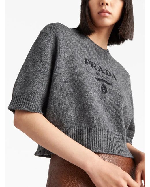 Prada Gray Wool And Cashmere Crew-Neck Sweater