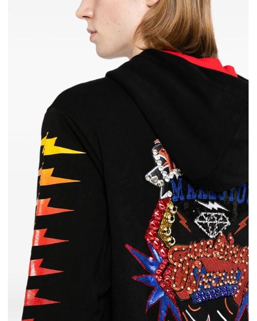 Philipp Plein Black Sequin-Embellished Graphic-Print Hoodie for men