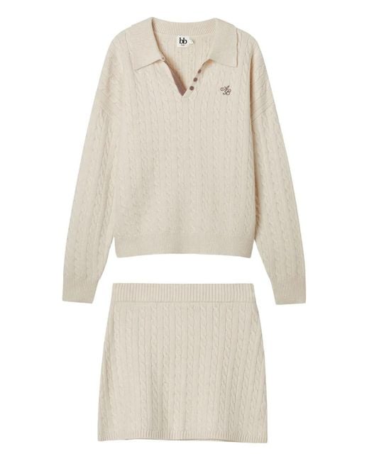 B+ AB White Cable-Knit Buttoned All