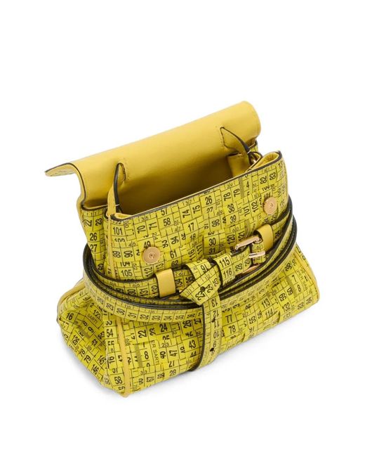 Moschino Yellow Tape-Measure-Print Buckled Tote Bag