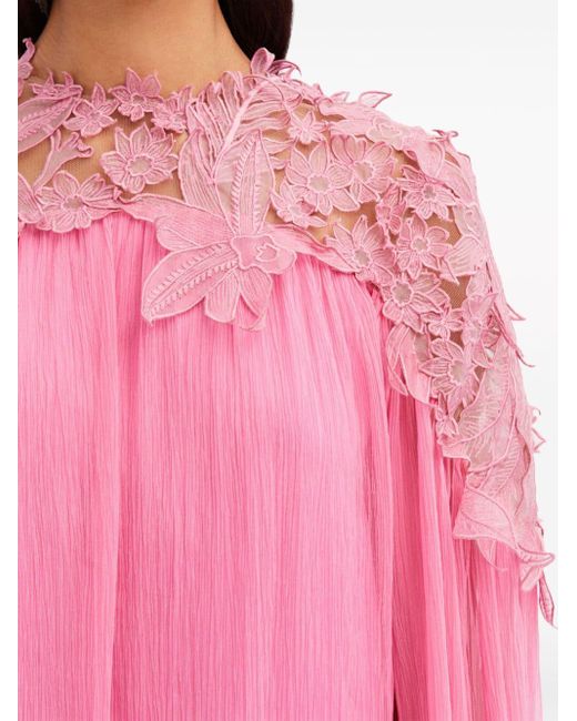 Robe-caftan à fleurs brodées Oscar de la Renta en coloris Pink