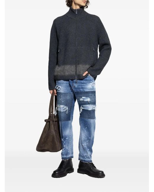 DSquared² Blue Ribbed Zip-Up Cardigan for men
