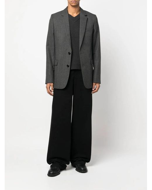 AMI Black Single-Breasted Virgin Wool Blazer