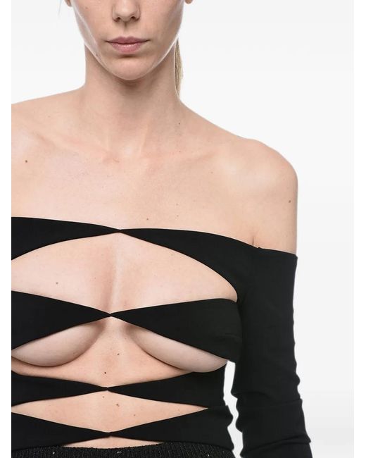 Monot Black Cut-Out Off-Shoulder Glove Top