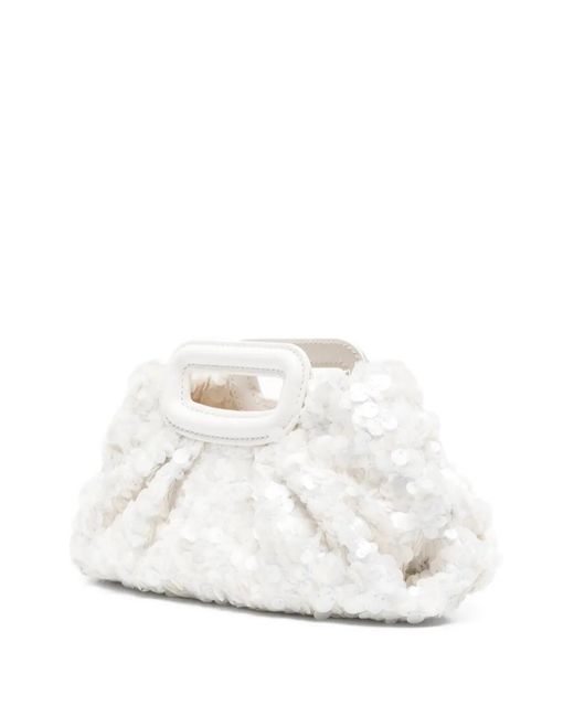 Maje White Mini Milpli Sequin-Embellished Clutch Bag