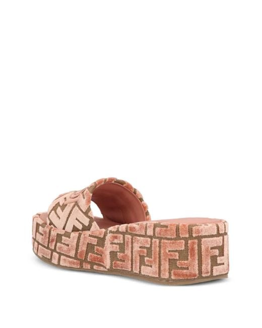 60Mm Sunshine Ff-Jacquard Platform Sandals di Fendi in Pink