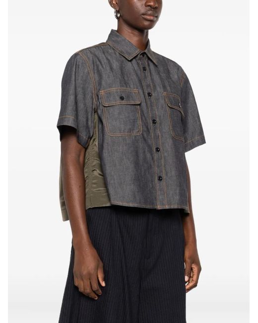 Sacai Gray Double-Pocket Denim Shirt