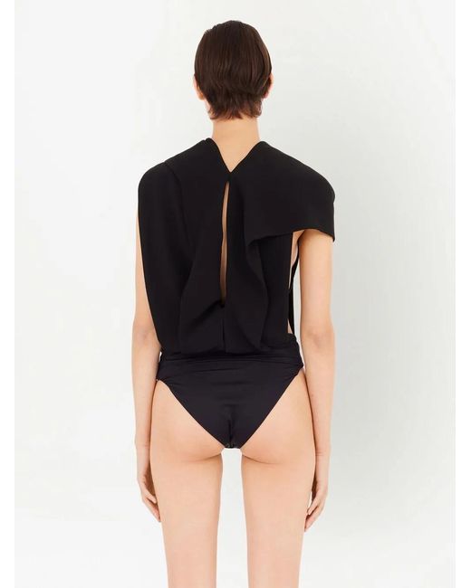 Ferragamo Black Cut-Out Draped Bodysuit