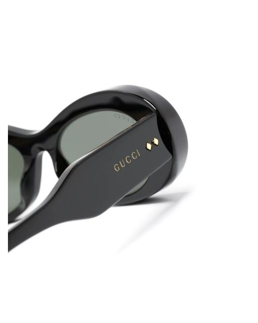 Gucci Black Logo-Debossed Oval-Frame Sunglasses