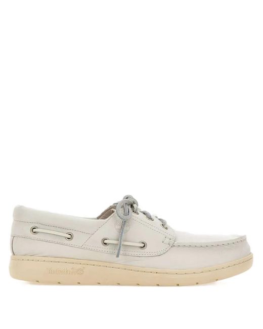 Timberland White Leather Lace-Up Boat Shoes for men