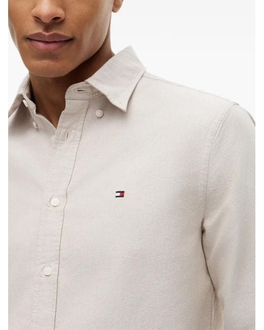 Tommy Hilfiger White Logo-Embroidered Button-Down Shirt for men