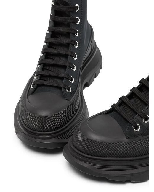 McQueen Black Tread Slick Lace-Up Boots