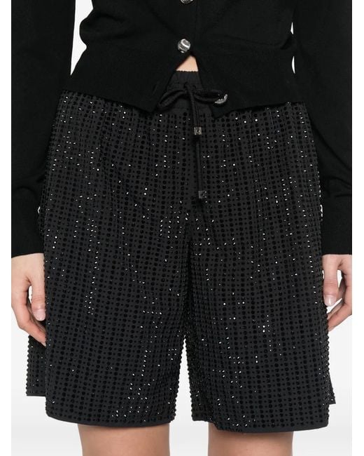 VENUJA Black Drawstring Crystal-Embellished Shorts