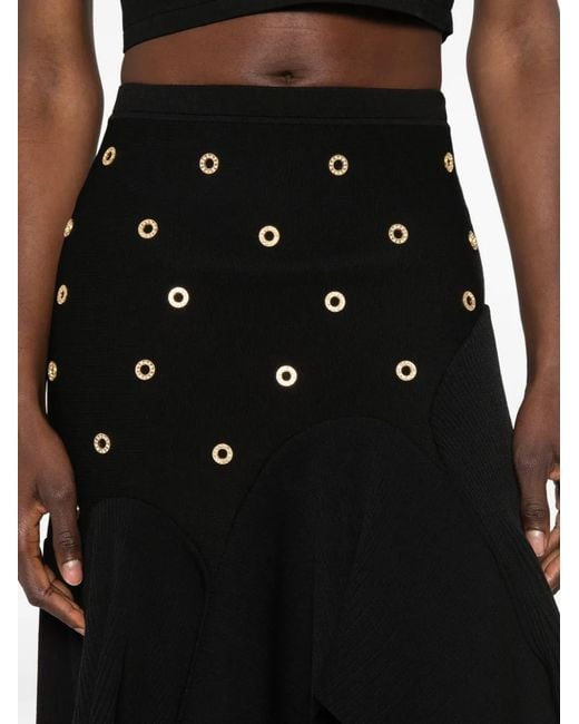 Sandro Black Eyelet-Embellished Asymmetrical Knitted Skirt