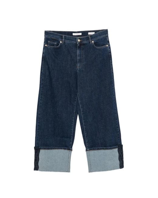 Marina Rinaldi Blue Paste Cuffed-Hem Wide-Leg Jeans