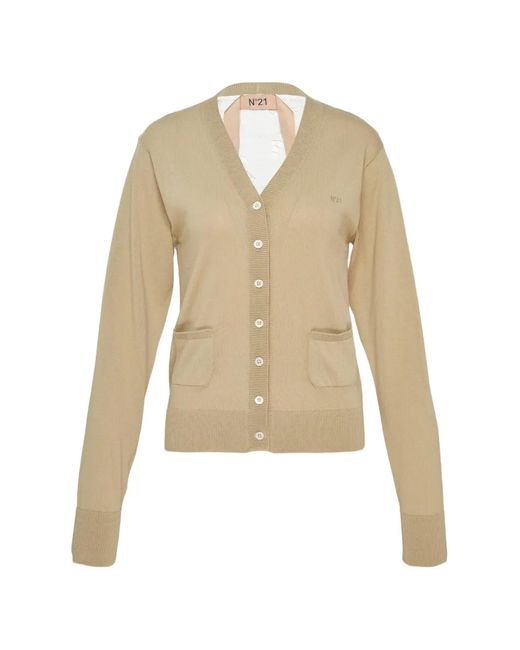 N°21 Natural Lace-Panelled V-Neck Cardigan
